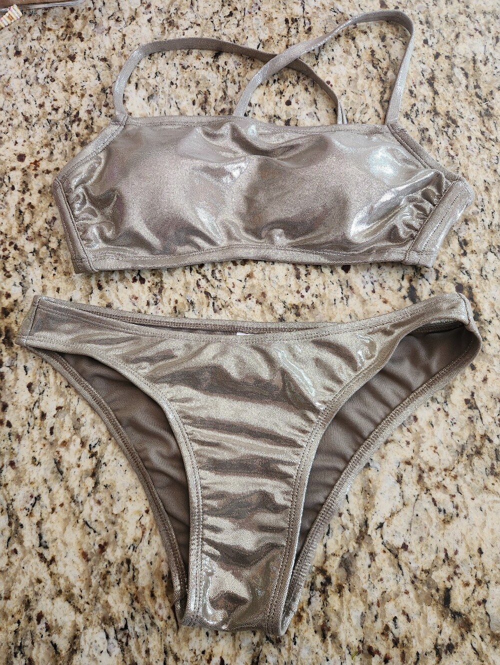 Xhilaration Metallic Gold Bikini, Top D/DD Bottom Medium